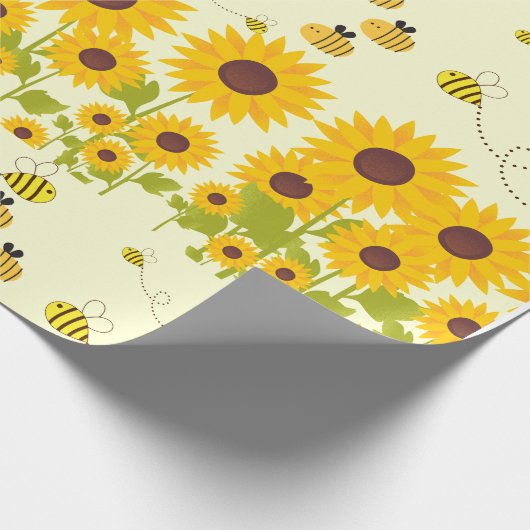 Geel Zonnebloem Bumble Bee Patroon Wrapping Paper Cadeaupapier (Hoek)