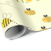 Geel Zonnebloem Bumble Bee Patroon Wrapping Paper Cadeaupapier (Rol Hoek)