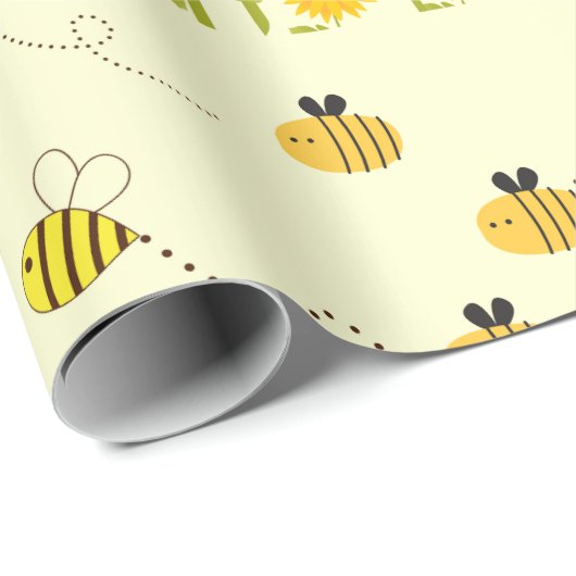 Geel Zonnebloem Bumble Bee Patroon Wrapping Paper Cadeaupapier (Rol Hoek)