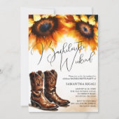 Geel Zonnebloem Cowboy Boots Bachelorette Weekend Kaart (Voorkant)