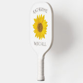 Geel Zonnebloem Custom Name Wit Pickleball Paddle (Links)