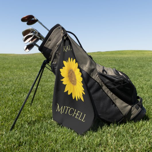 Geel Zonnebloem Custom Name Zwart Golfhanddoek (Groen)