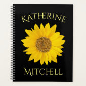 Geel Zonnebloem Custom Name Zwart Planner (Voorkant)