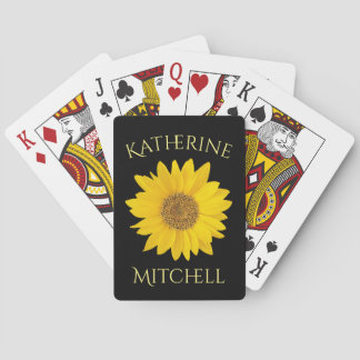 Geel Zonnebloem Custom Name Zwart Pokerkaarten