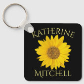 Geel Zonnebloem Custom Name Zwart Sleutelhanger (Voorkant)