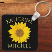 Geel Zonnebloem Custom Name Zwart Sleutelhanger (Achterkant)