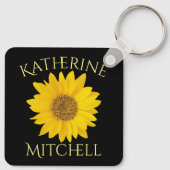 Geel Zonnebloem Custom Name Zwart Sleutelhanger (Achterkant)