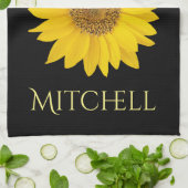 Geel Zonnebloem Custom Name Zwart Theedoek (Gevouwen)