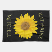 Geel Zonnebloem Custom Name Zwart Theedoek (Horizontaal)