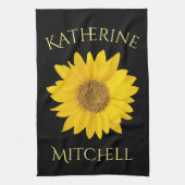 Geel Zonnebloem Custom Name Zwart Theedoek (Verticaal)