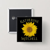 Geel Zonnebloem Custom Name Zwart Vierkante Button 5,1 Cm (Voorkant /achterkant)