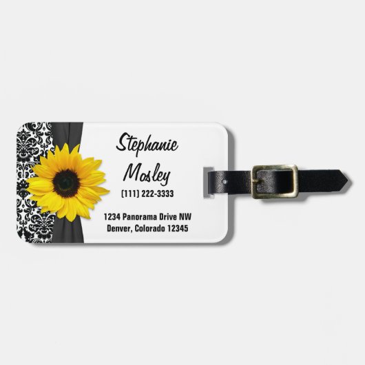 Geel Zonnebloem Damask Bloemen Bagagelabel (Voorkant horizontaal)