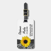 Geel Zonnebloem Damask Bloemen Bagagelabel (Voorkant verticaal)