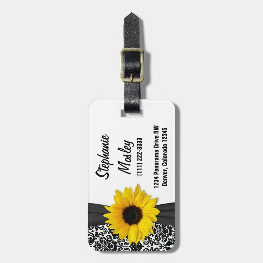 Geel Zonnebloem  Damask Bloemen Bagagelabel (Voorkant verticaal)