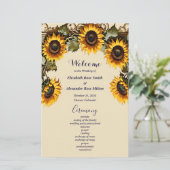  geel zonnebloem elegant huwelijksprogramma (Staand voorkant)