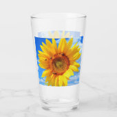 Geel Zonnebloem en Bijen op Blauw Hemelglas Glas (Achterkant)