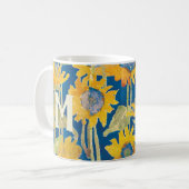Geel zonnebloem Floral Monogrammed Initiaal Koffiemok (Voorkant links)