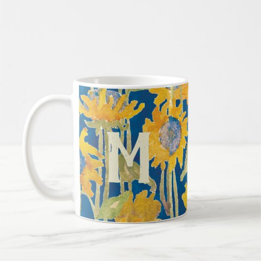 Geel zonnebloem Floral Monogrammed Initiaal Koffiemok (Links)