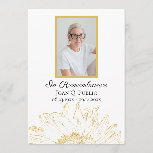 Geel Zonnebloem Grafische Begrafenisdienst Programmakaart (Voorkant)