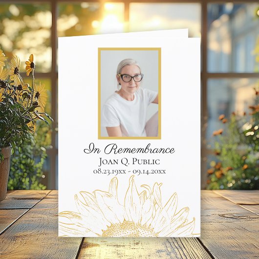 Geel Zonnebloem Graphic Begrafenisservice gevouwen Programma