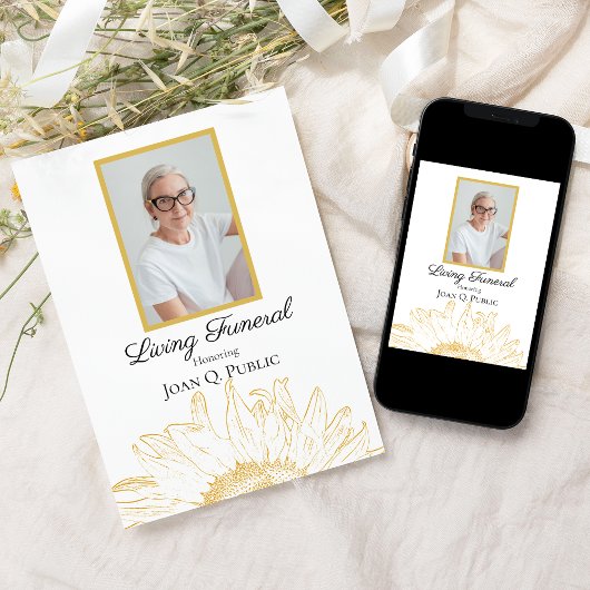 Geel Zonnebloem Graphic Living Funeral Party Kaart