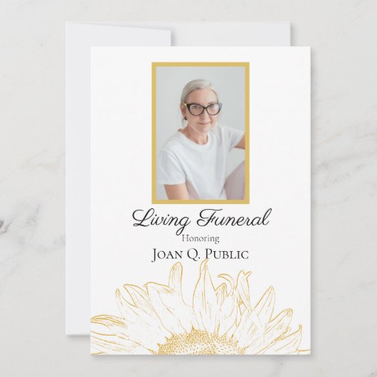 Geel Zonnebloem Graphic Living Funeral Party Kaart (Voorkant)