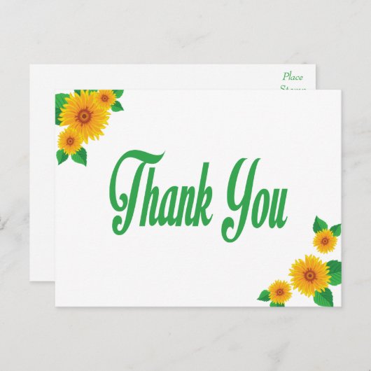 Geel Zonnebloem Groen Dank u Bloemen Post Kaart (Voorkant / Achterkant)