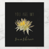 Geel Zonnebloem Inspirerend Quote Zwart Wijn Etiket (Enkel label)