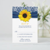 Geel Zonnebloem Navy Damast Lint Trouw RSVP (Staand voorkant)