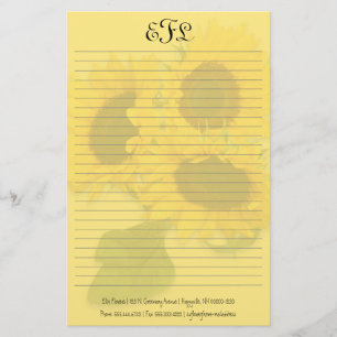 Geel zonnebloem Persoonlijk Monogram Schrijfpapier Briefpapier