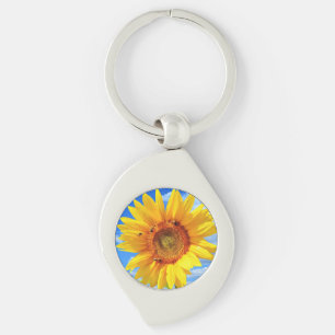 Geel Zonnebloem Sleutelhanger Blauwe lucht