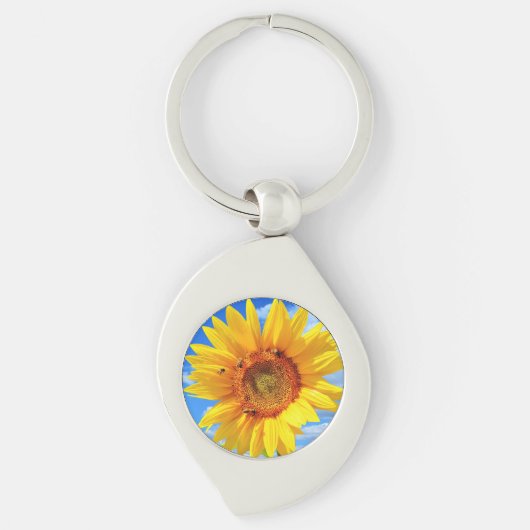 Geel Zonnebloem Sleutelhanger Blauwe lucht (Voorkant)