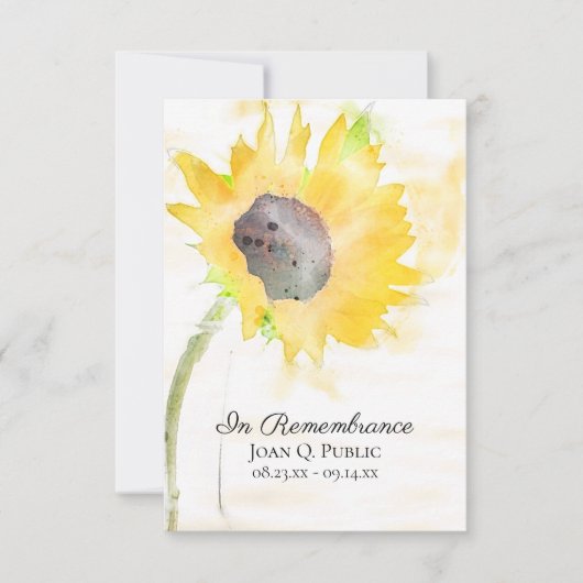 Geel Zonnebloem Vaas Waterverf Begrafenis Sympathi Bedankkaart (Voorkant)