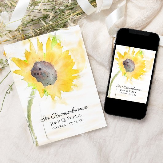 Geel Zonnebloem Vaas Waterverf Dood Jubileum Kaart