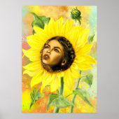 Geel Zonnebloem Vrouw Poster (Voorkant)