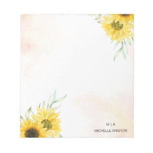 Geel Zonnebloem Waterverf Monogram Minimalistisch Notitieblok