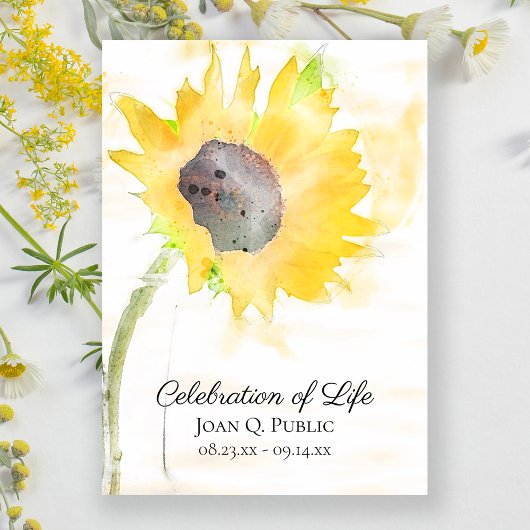 Geel Zonnebloem Waterverf Viering van het Leven Kaart
