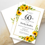 Geel Zonnebloem Wit Daisy Bloemen 60e Verjaardag Kaart<br><div class="desc">gele zonnebloem bloemen60e verjaardagskaart. Gele pioenen en witte madeliefjes mengen zich met de zonnebloemen. Een rechthoekig gouden lijst geeft het een elegante vibe. Zeer gemakkelijk aan te passen. Die rug is wit met een zonnebloemboeket. Dit is perfect voor een zomerse verjaardagsviering. Dit item is een feestje van het Yellow Sunflower...</div>