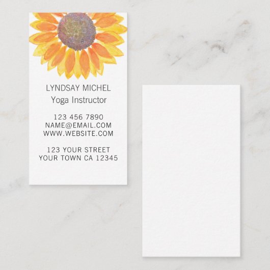 Geel Zonnebloem Yoga Instructor Visitekaartje (Voorkant / Achterkant)