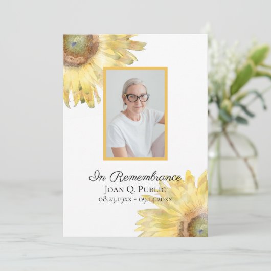 Geel Zonnebloemen Begrafenisdienst Programmakaart (Staand voorkant)