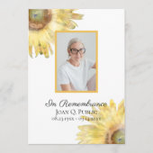 Geel Zonnebloemen Begrafenisdienst Programmakaart (Voorkant)