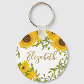 Geel Zonnebloemen Bloemen aangepaste naam Sleutelhanger (Achterkant)