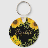 Geel Zonnebloemen Bloemen aangepaste naam zwart Sleutelhanger (Achterkant)