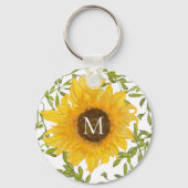Geel Zonnebloemen Bloemen op maat monogram Sleutelhanger (Voorkant)