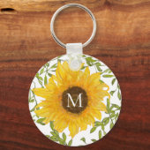 Geel Zonnebloemen Bloemen op maat monogram Sleutelhanger (Voorkant)