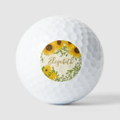 Geel Zonnebloemen Floral custom name dames Golfballen (Voorkant)