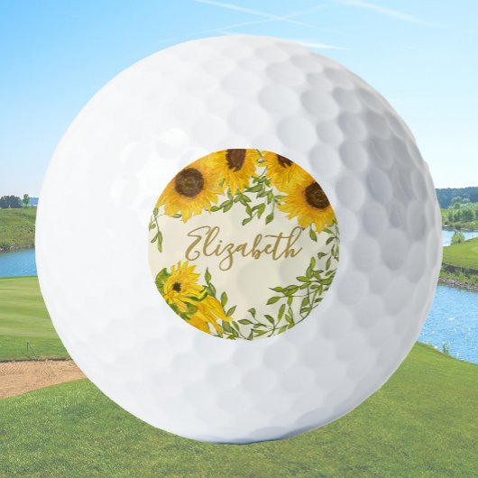 Geel Zonnebloemen Floral custom name dames Golfballen