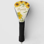 Geel Zonnebloemen Floral custom name dames Golfheadcover (Voorkant)