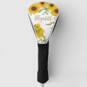 Geel Zonnebloemen Floral custom name dames Golfheadcover (Voorkant)