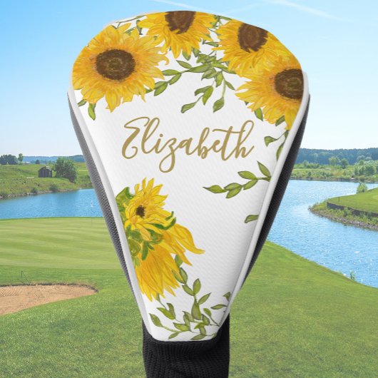Geel Zonnebloemen Floral custom name dames Golfheadcover